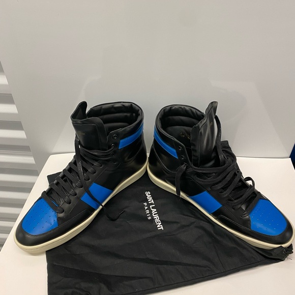 SAINT LAURENT Black & Blue Metal COURT CLASSIC High Sneakers Men's 44 is 11 - Picture 6 of 9